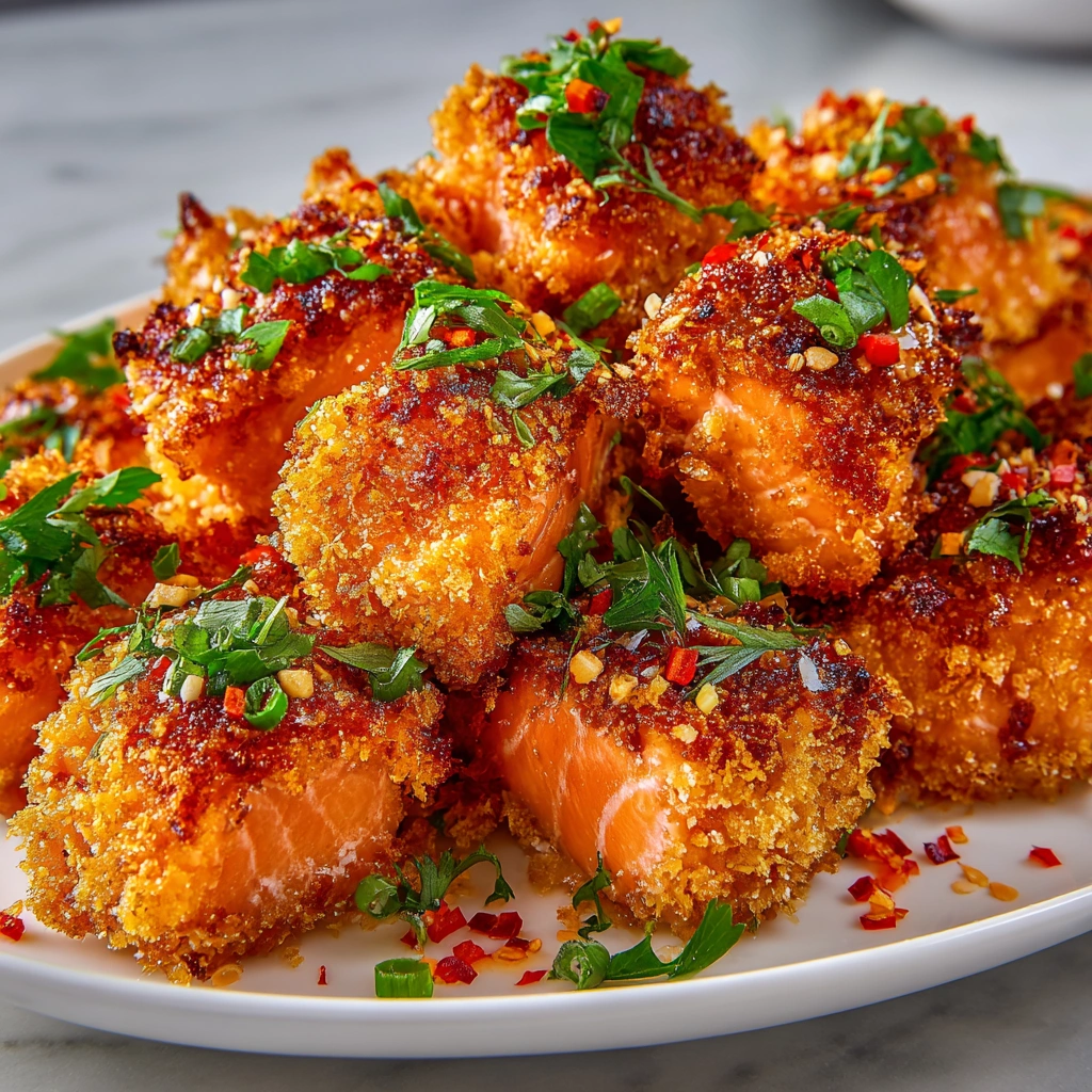 Crispy Salmon Bites with Garlic Cream Sauce Delight You!