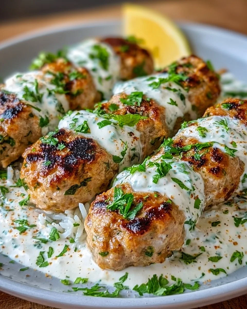 Chicken Kofta with Creamy Garlic Yogurt Sauce