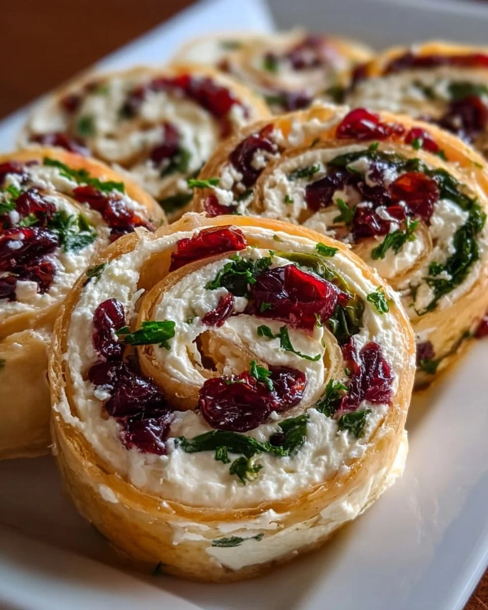 Festive Cranberry Feta Pinwheels ready to serve at a holiday gathering