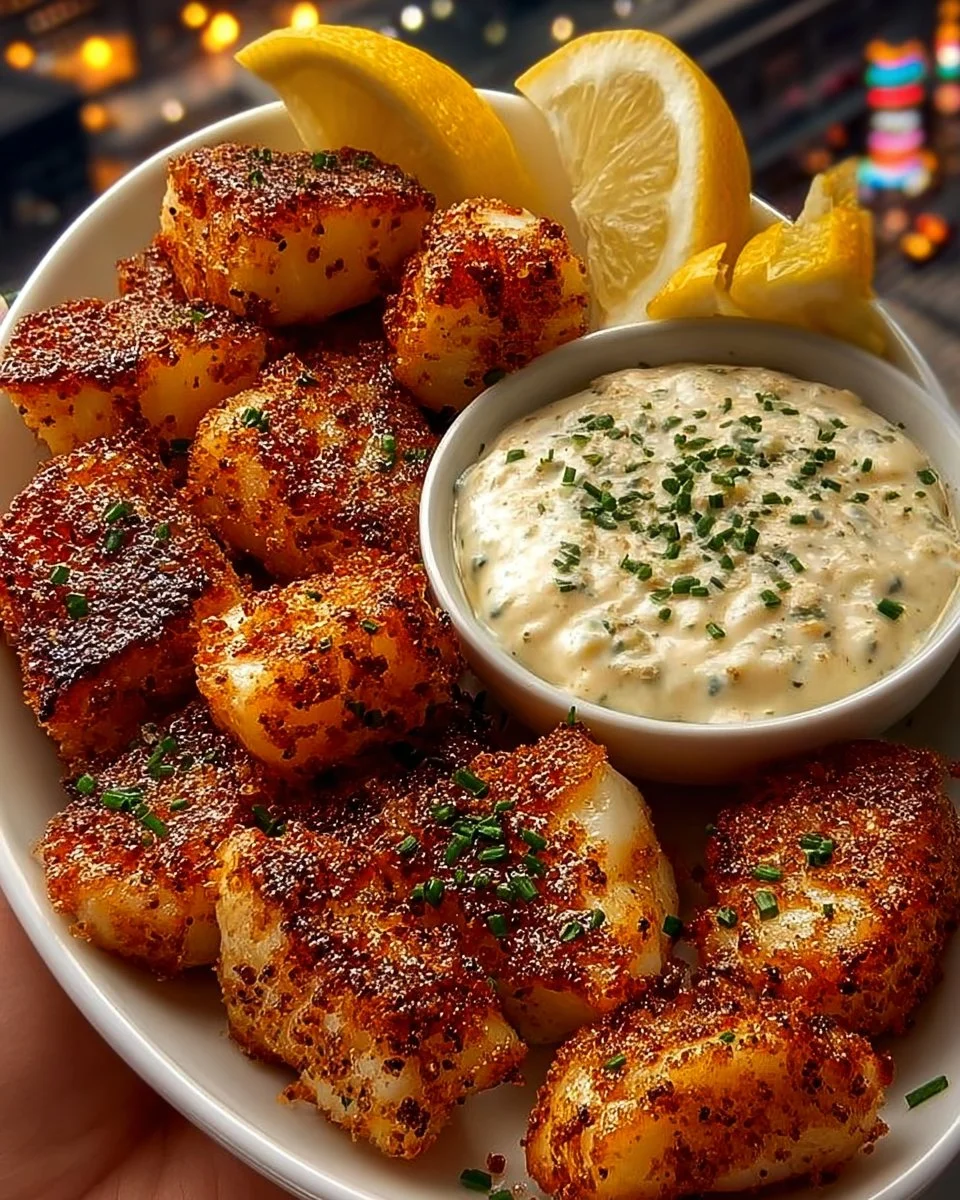Garlic Butter Cod Bites with Creamy Lemon Herb Dip