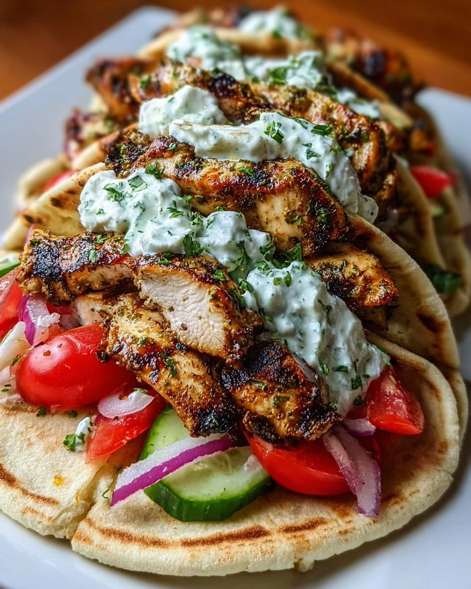 Greek Chicken Gyros with Lemon-Herb Marinade and Tzatziki