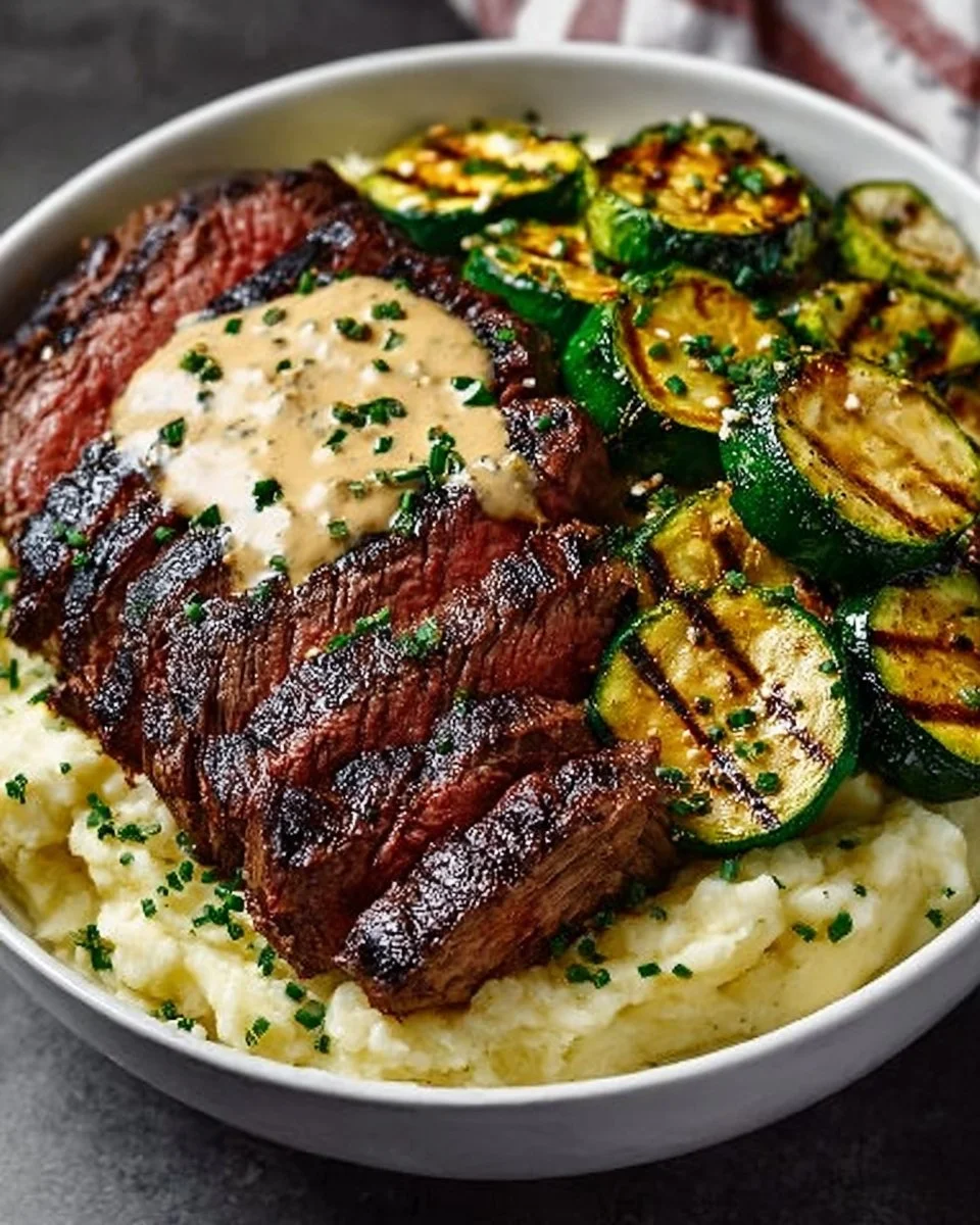 Grilled Steak Bowl with Sauce & Grilled Zucchini Bliss