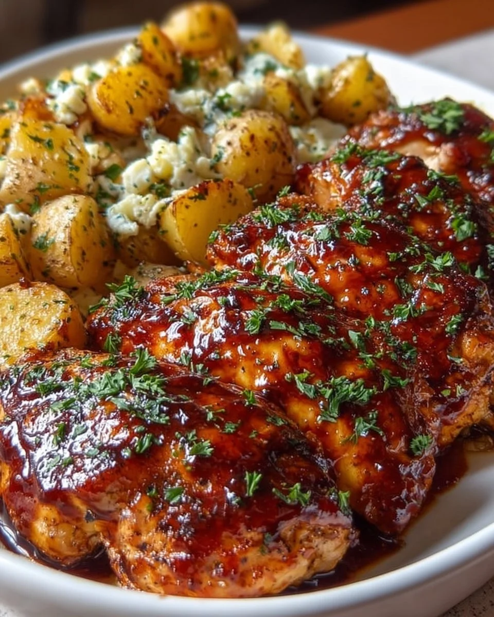 Honey BBQ Chicken with Garlic Parmesan Potatoes