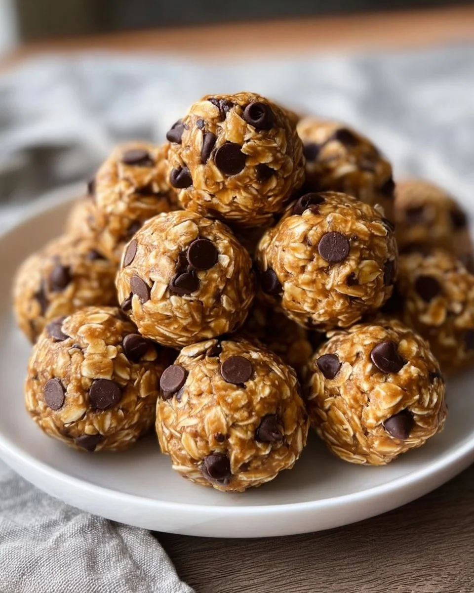 No-bake peanut butter energy bites on a plate ready to serve