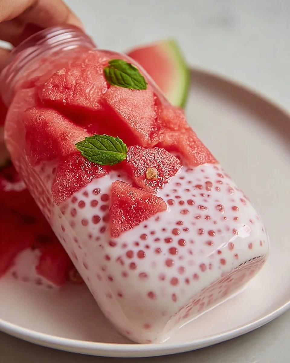 Refreshing Summer Sago with Watermelon and Coconut dessert