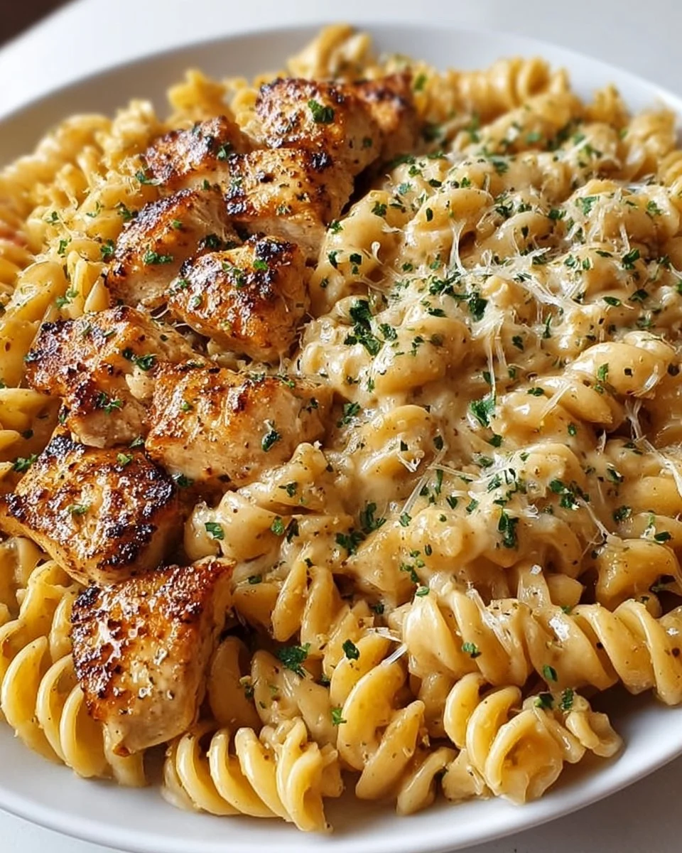 Twisted Pasta with Honey Garlic Chicken and Parmesan Cream