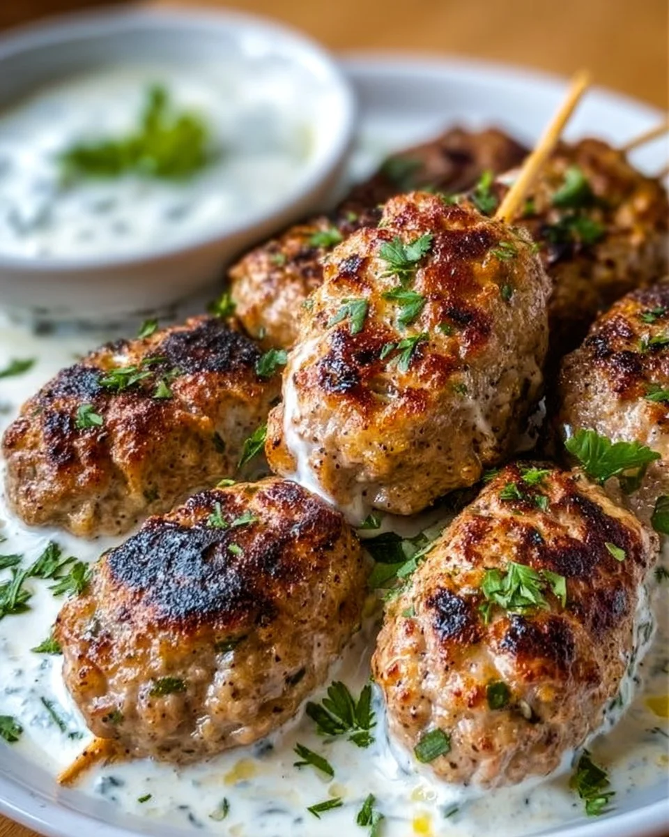 Chicken Kofta with Creamy Garlic Yogurt Sauce