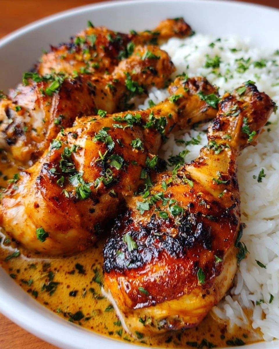 Creamy Paprika Chicken Drumsticks with Steamed Rice