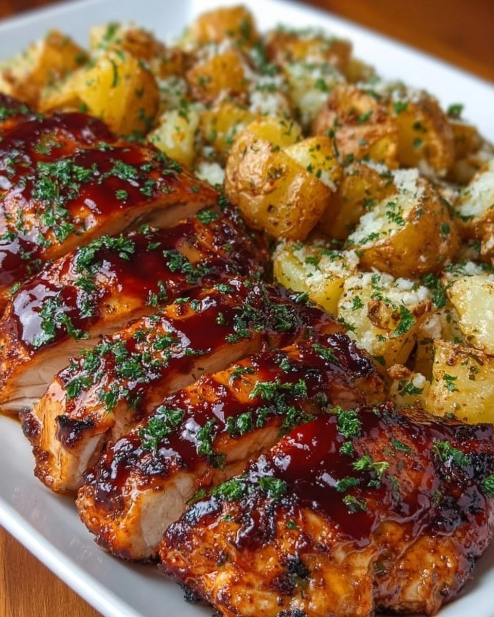 Honey BBQ Chicken with Garlic Parmesan Potatoes