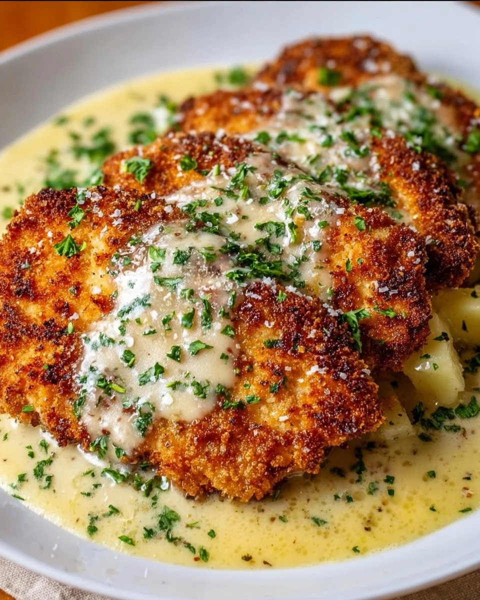Parmesan Crusted Chicken with Creamy Garlic Sauce – Easy Family Dinner Recipe