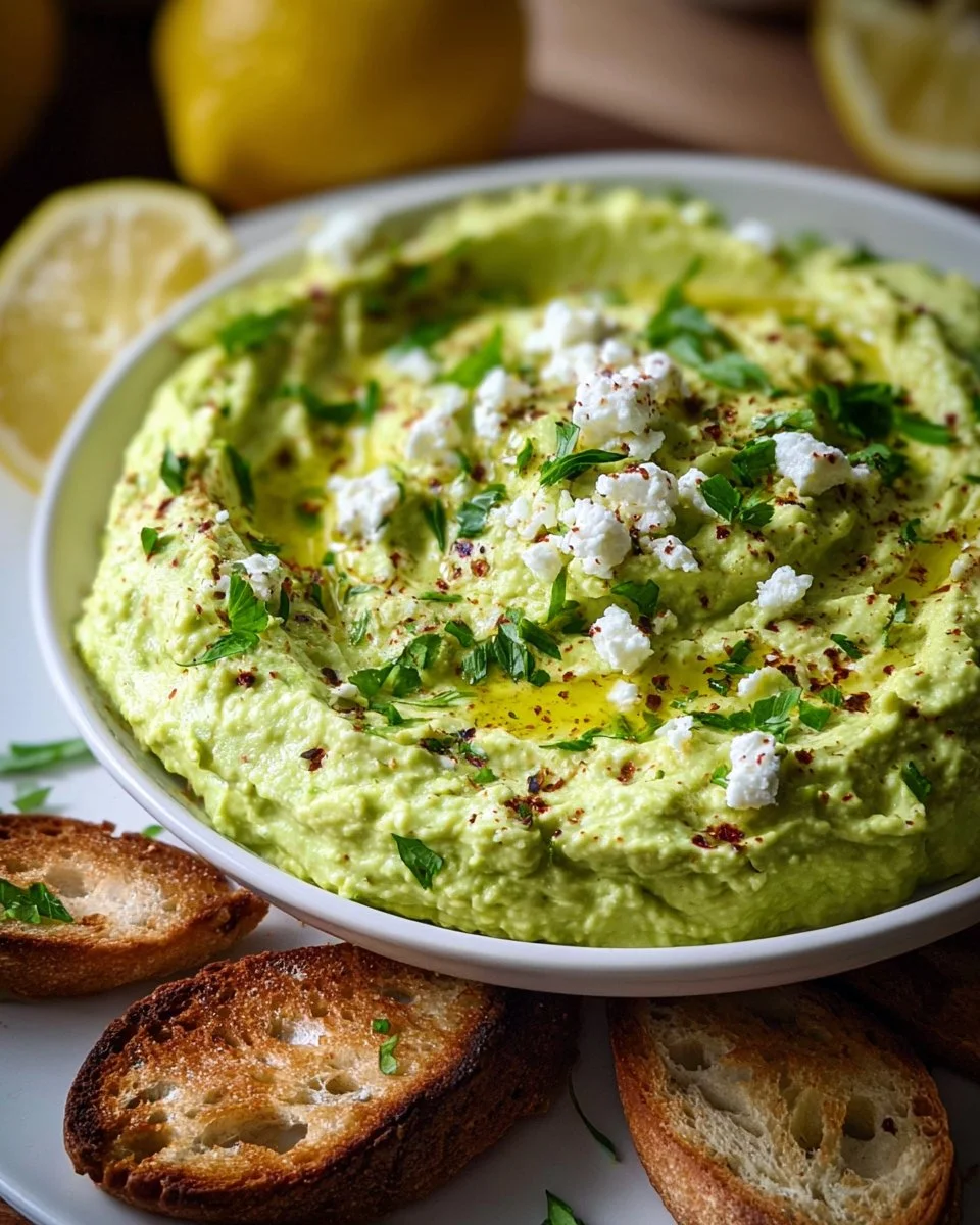 Creamy avocado feta dip served in a bowl with fresh veggies