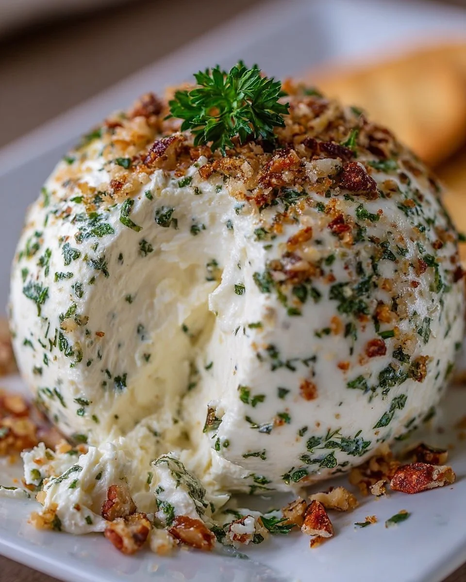 Delicious mozzarella cheese ball garnished with herbs