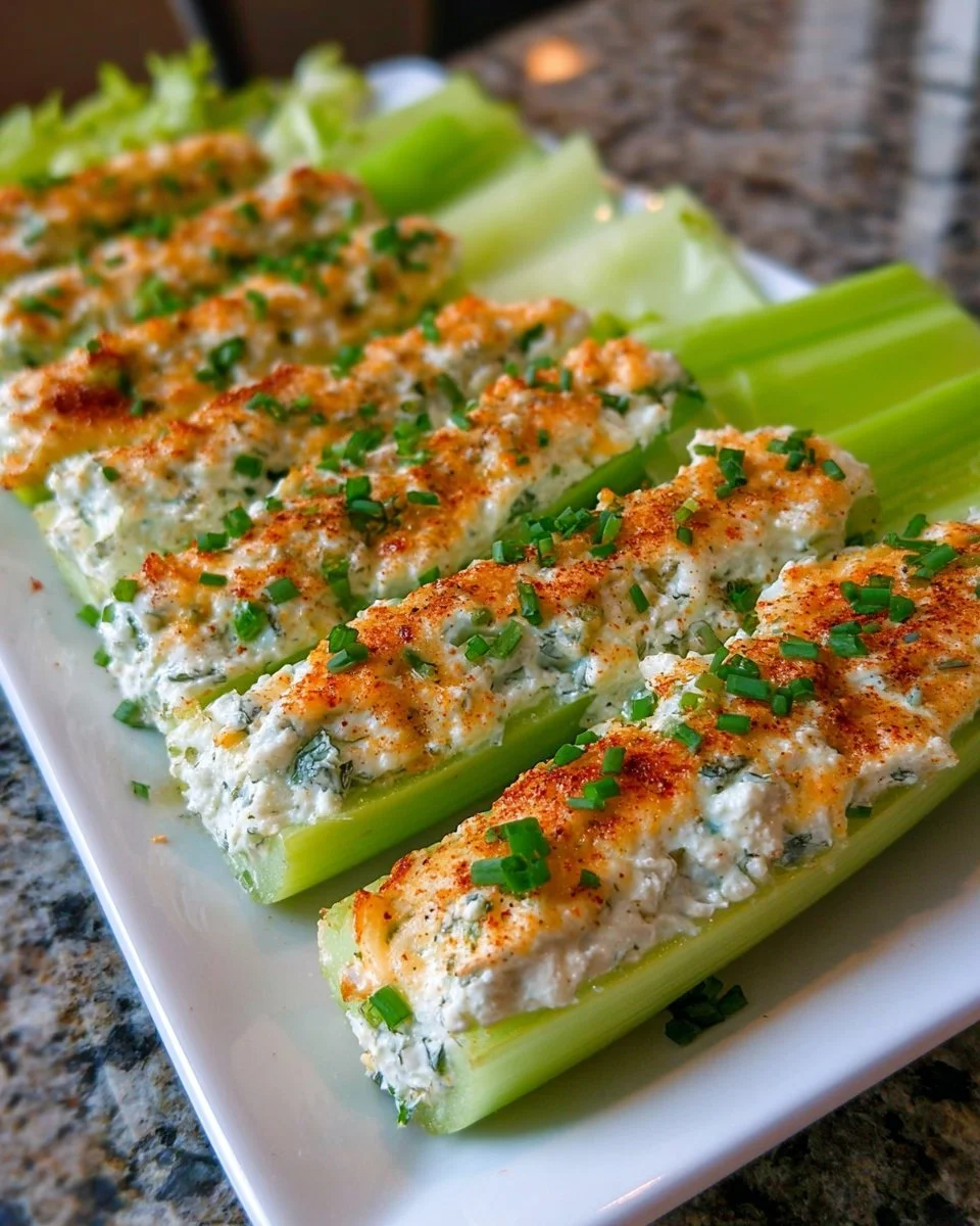 Delicious stuffed celery filled with savory ingredients for a healthy snack