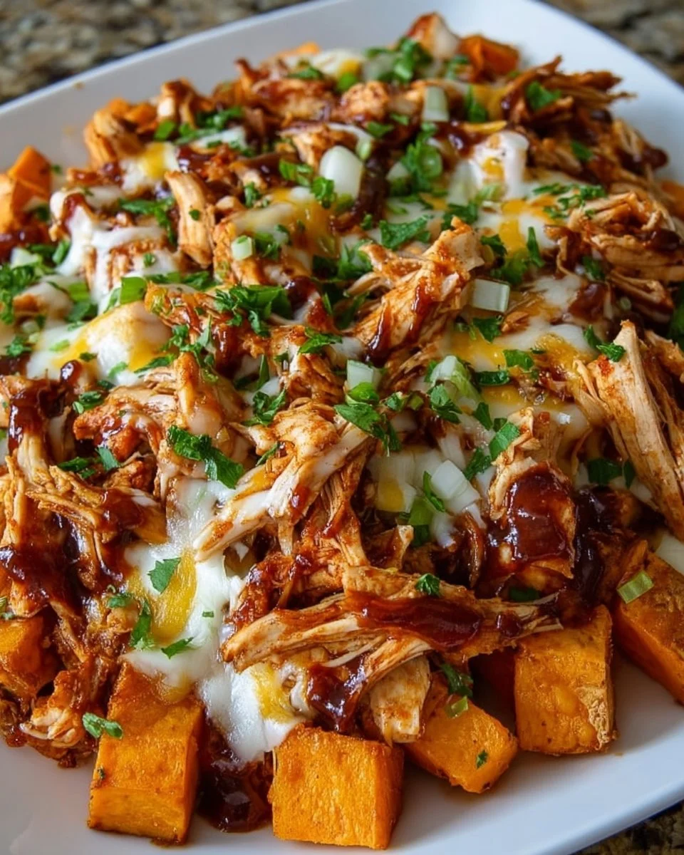 Sweet Potato Skillet with BBQ Chicken &amp; Cheese