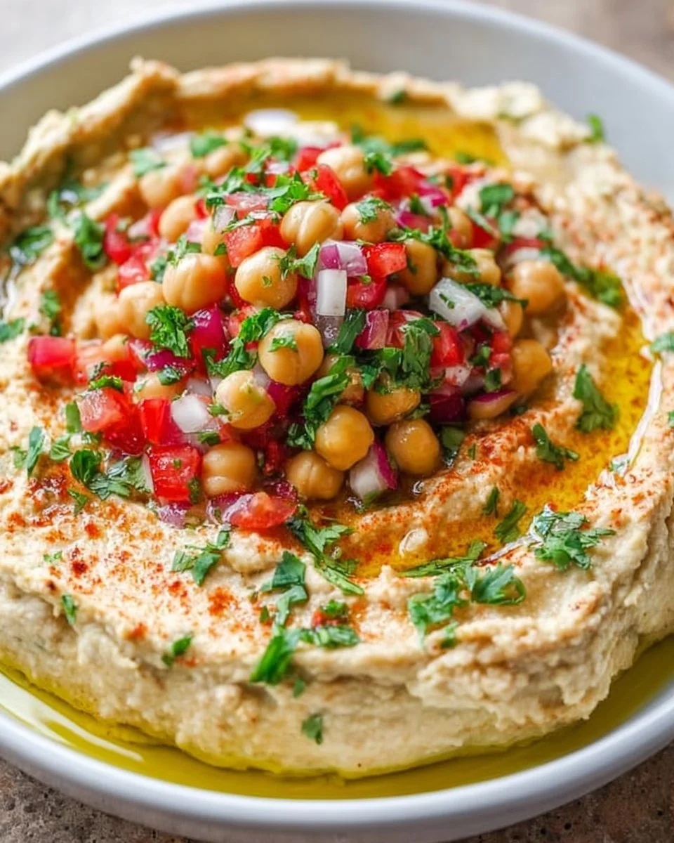 Bowl of taco hummus garnished with fresh cilantro and tortilla chips.