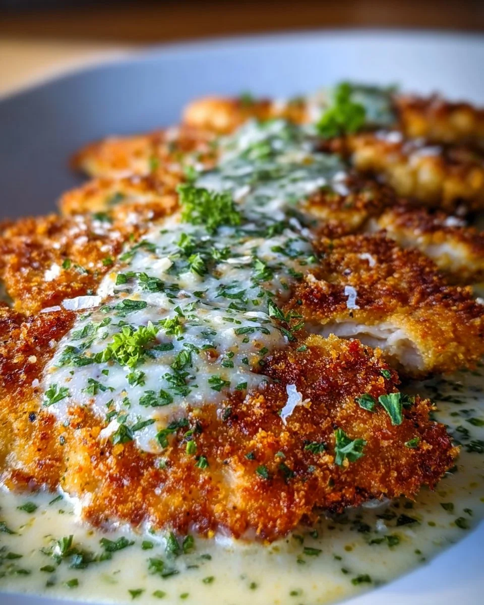Crispy Parmesan Chicken with Creamy Garlic Sauce