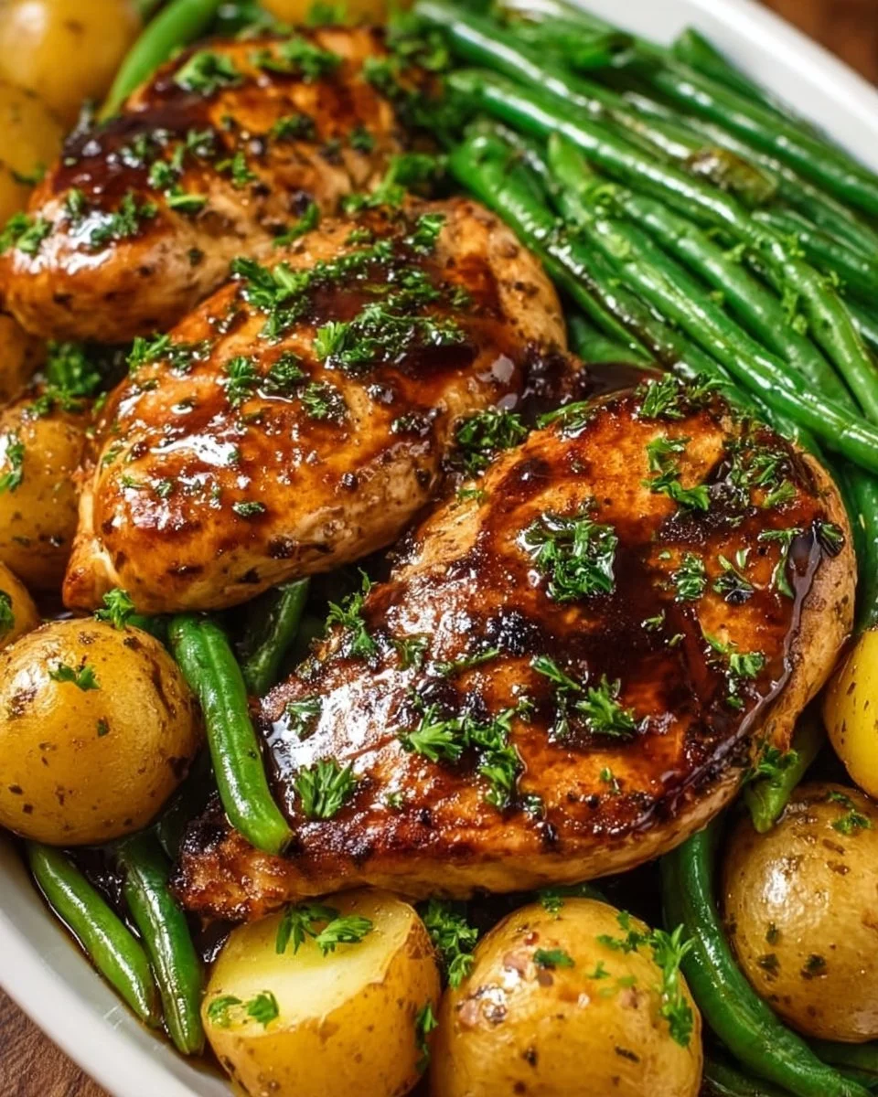 One-Pan Balsamic Chicken with Green Beans and Potatoes