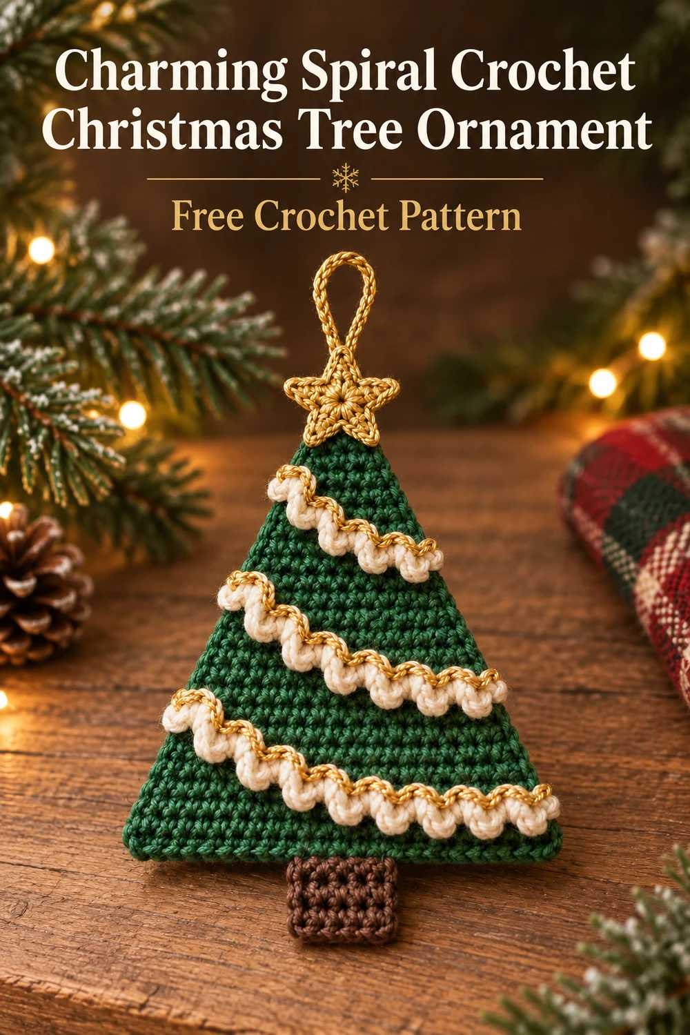 Charming Spiral Crochet Christmas Tree Ornament free pattern Pinterest graphic
